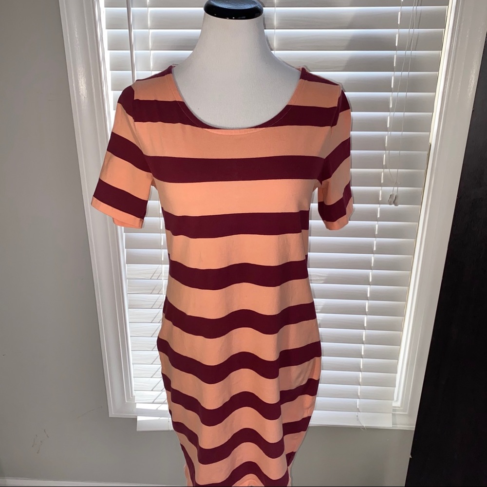 Striped Half-Sleeve Midi Dress